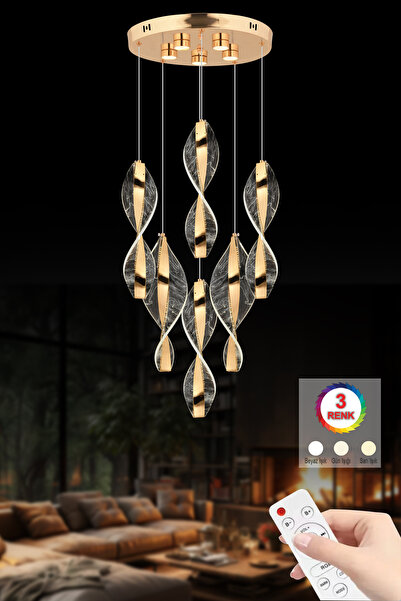 İstanbul Avize Lena 6'Lı Gold 3 Renk Ledli Kumandalı Modern Led Avize