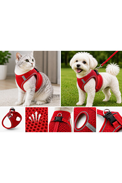 Mestore Breathable Fabric Air Mesh Cat Dog Chest Harness Small 36X44 cm Red -...