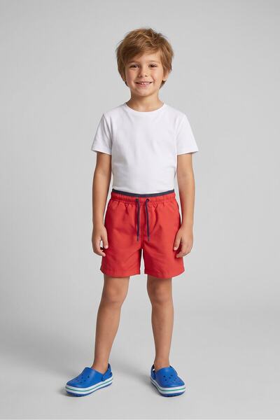 MARKAPIA Boy's Plain Mesh Red Swim Shorts