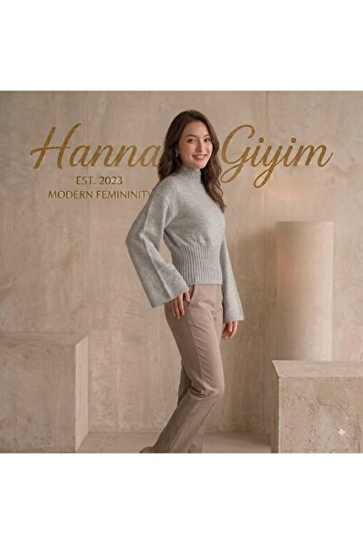 Hannar butik ETEK SAÇ ÖRGÜ KOLU GENİŞ YARIM BALIKÇI YAKA TRİKO BLUZ KAZAK