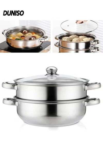 DUNISO Stainless Steel Steamer，2 Layered Soup Steamer，Steamer Pot with Steame...