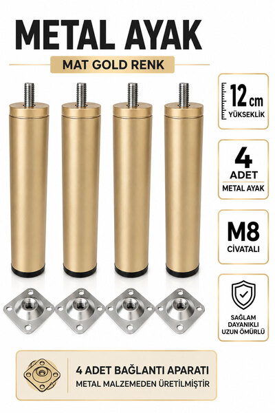 Badem10 Metal Ayak Mat Gold 12 Cm 4 Adet Mobilya Baza Sehpa Dolap Masa Ayağı ...