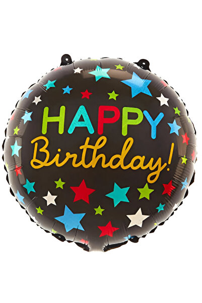 Generic Brand 18'' Μπαλόνι Happy Birthday Μαύρο με Αστέρια