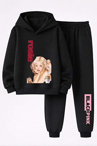 MAGORS Rose from Blackpink Printed 3-Yarn Quality Sweatshirt and Sweatpants K...