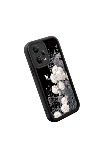 CASEVIBE Redmi Note 12 Pro 5G Uyumlu Siyah Kelebek ve Beyaz Gül Desenli Telef...