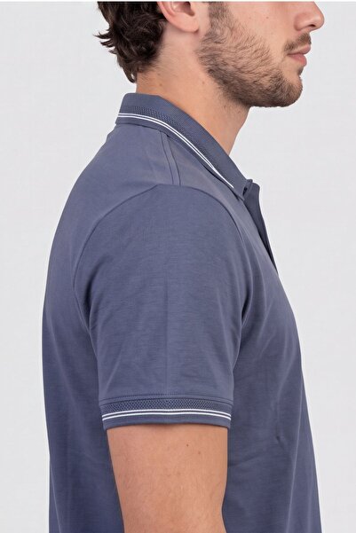 rugatchi Tricou Polo bărbați cu guler contrast indigo