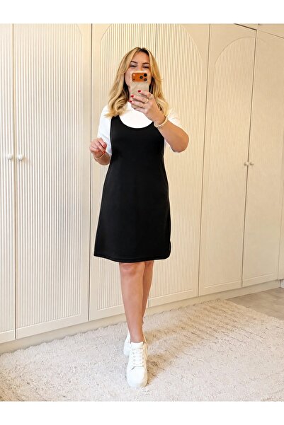 Vibella Women's Black and White Two-Piece Look Short Sleeve Gilet Dress Casua...