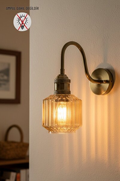 Bamyum Jerno Honey Color Glass S Arm Antique Body E27 Modern Single Wall Sconce