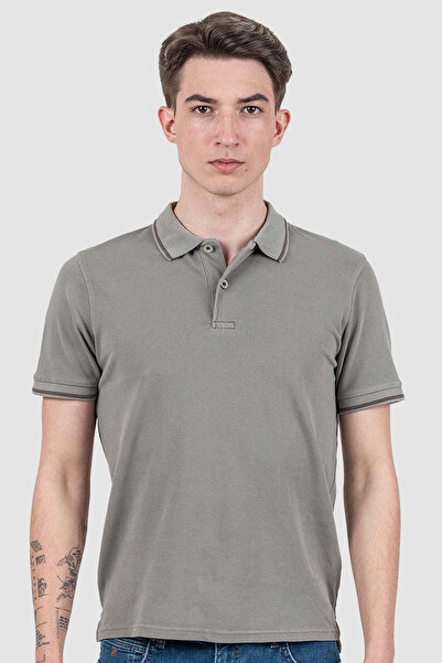 Bakers Men's slim fit khaki Polo Shirt with contrast collar