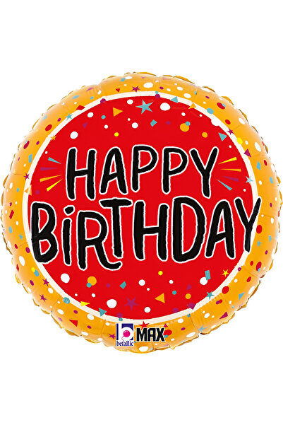 Generic Brand 18'' Μπαλόνι Στρογγυλό Happy Birthday Κονφετί