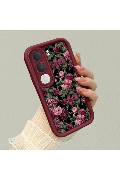 CHICASELUX Vivo Y31/Y21D Compatible Stylish Burgundy Frame Nostalgic Peony Pa...