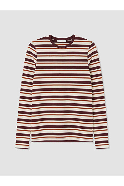 LC Waikiki Burgundy bicycle collar striped women's bodysuit