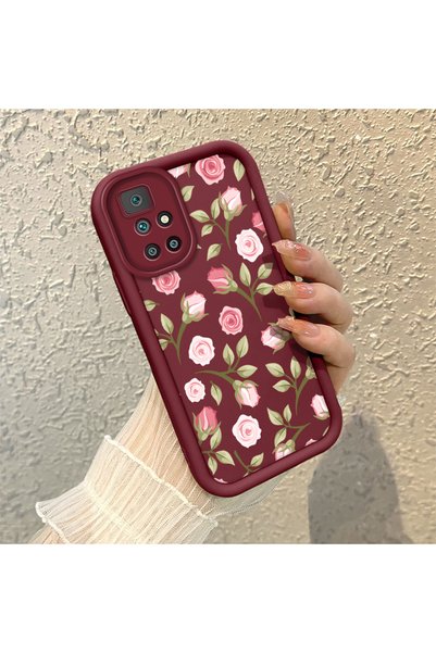 CHICASELUX حافظة Redmi 10 2022 متوافقة مع خلفية باللون الأحمر الداكن ونمط زهر...