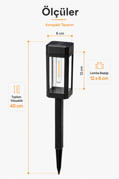 ALFAGİFT 2'li Solar Bahçe Lambası Güneş Enerjili Otomatik LED Kazıklı Yol Aydınlatma Sıcak Işık 40 cm