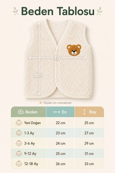 Beniizle Ayıcık Nakışlı Çıtçıtlı Welsoft Unisex 2'li Bebek Yelek