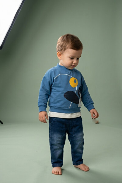 zumino Baby Boy 2-Piece Set Geometric Patterned Sweatshirt Relaxed Fit Jean T...