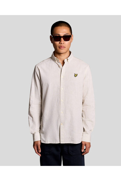 Lyle & Scott Πουκάμισο από μείγμα λινού και βαμβακιού με γιακά button-down, κ...