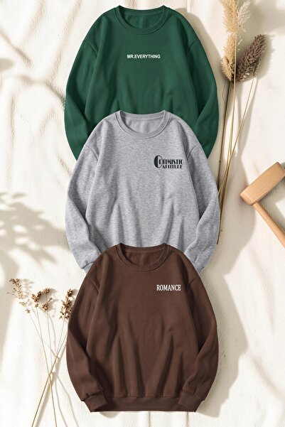 uyguntarz Unisex Mixed Printed Crew Neck Sweatshirt Set – Pack of 3