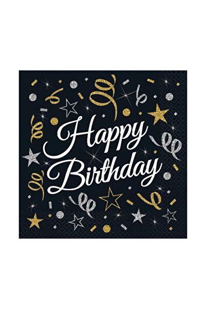 Generic Brand Χαρτοπετσέτες μαύρες Happy Birthday (20 τεμ)