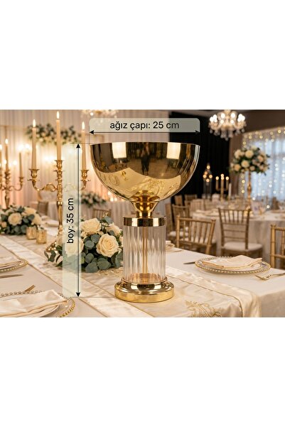 Generic Brand Gold Metal Vase with Transparent Glass Body, Luxurious Living R...
