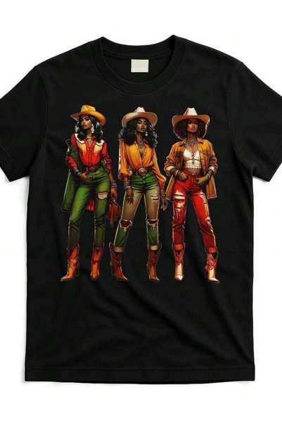 25W تي شيرت رجالي قطني بتصميم رعاة البقر - Black-Cowgirl-Western-Rodeo-Black-...