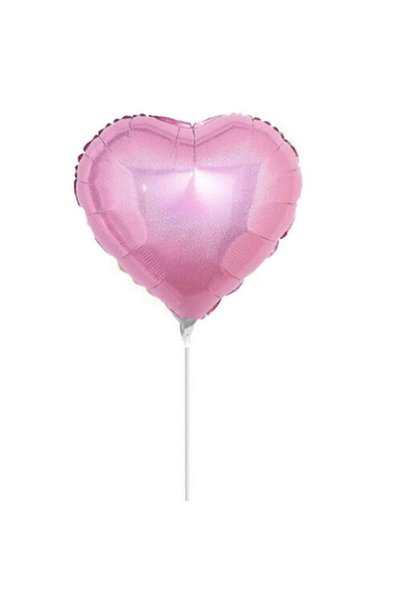 Generic Brand 10" Mini Shape Μπαλόνι Ροζ Καρδιά Holographic (με βαλβίδα)