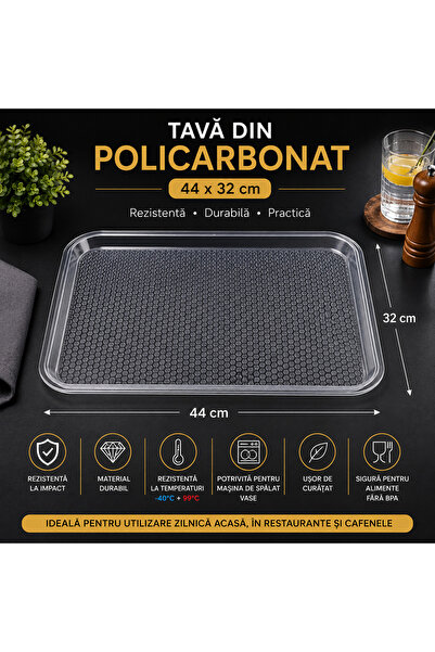 POLIGLOW Set 6 Tăvi din Policarbonat 44 × 32 cm – Rezistente la Impact și Zgâ...