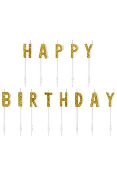 Generic Brand Χρυσά κεράκια Happy Birthday με γκλίτερ