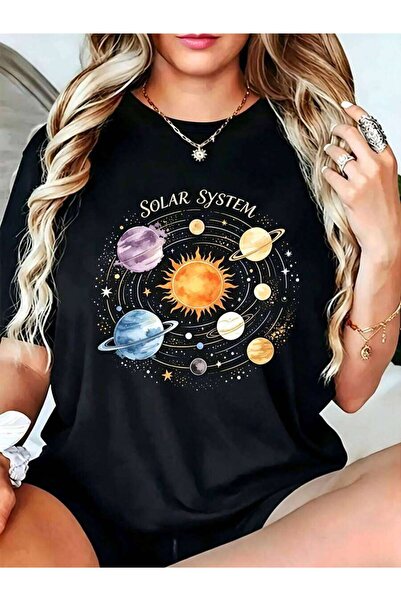 26LIK Graphic Women's T-Shirt Solar System Planets Print Summer Casual Wear G...