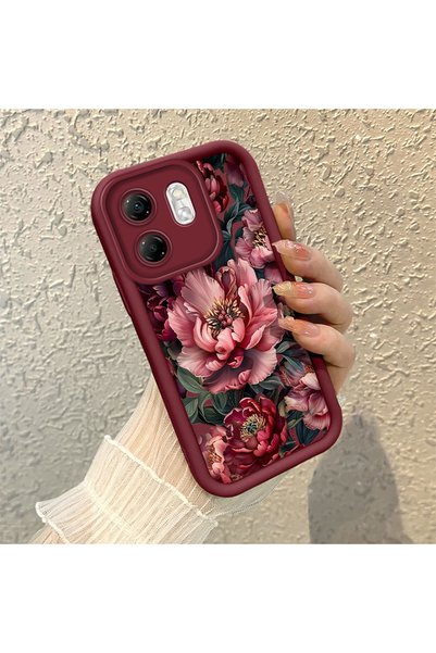 CHICASELUX Infinix Hot 50I Compatible Stylish Burgundy Frame Nostalgic Peony ...