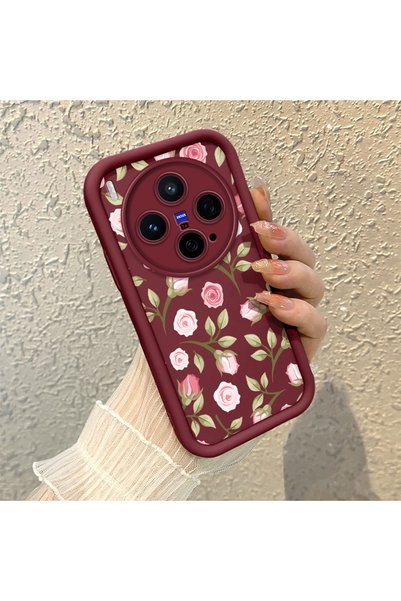 CHICASELUX Vivo X300 Compatible Burgundy Background Roses Flower Pattern Soft...