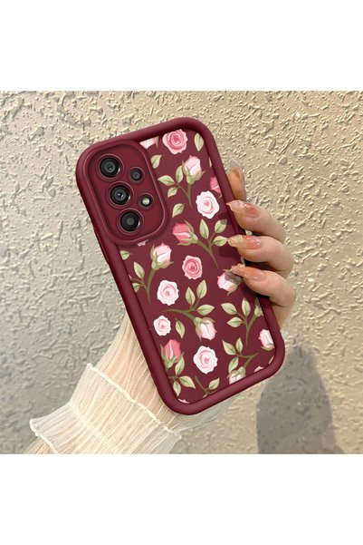 CHICASELUX Samsung Galaxy A73 Compatible Burgundy Background Rose Flower Patt...