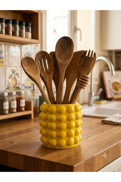 Be Candlous Premium Bubble Design Stone Powder Yellow Color Spoon Holder, Cou...