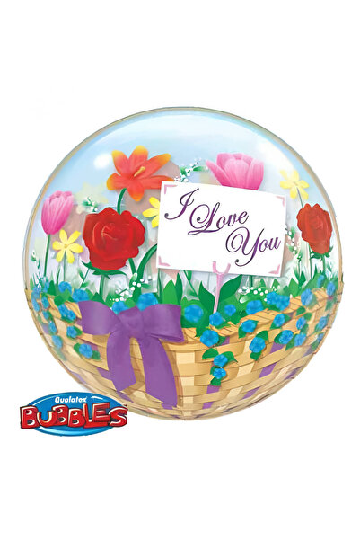 Generic Brand 22'' Μπαλόνι bubble 'I love you' με λουλούδια