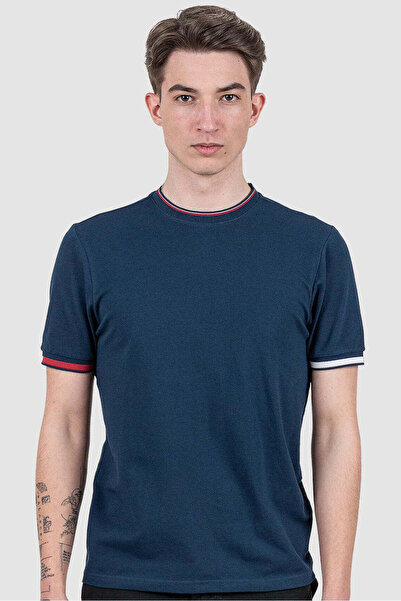 Bakers Tricou bărbați slim fit bumbac stretch bleumarin cu tiv contrast