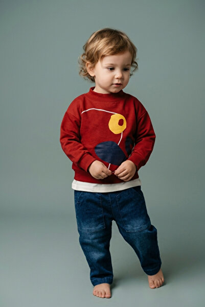 zumino Baby Boy 2-Piece Set Geometric Patterned Sweatshirt Relaxed Fit Jean T...
