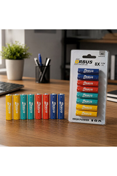 ORBUS Premium AA Alkalin Pil 8’li Paket 1.5V LR6 – Yüksek Performanslı Kalem Pil