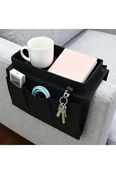 N.zone Multi-Pocket Sofa Armrest Organizer with Built-In Top Tray in Thick Ox...