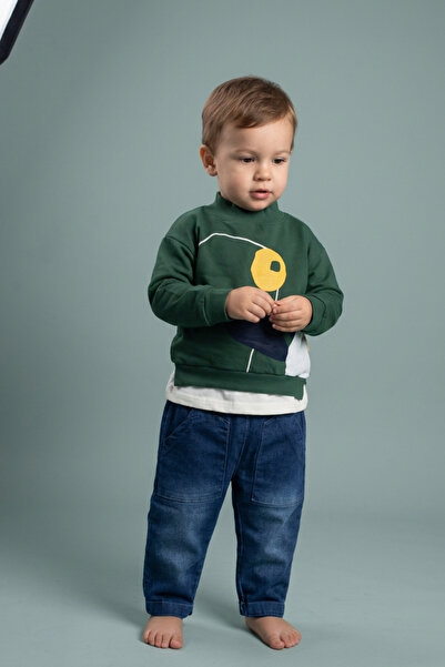 zumino Baby Boy 2-Piece Set Geometric Patterned Sweatshirt Relaxed Fit Jean T...