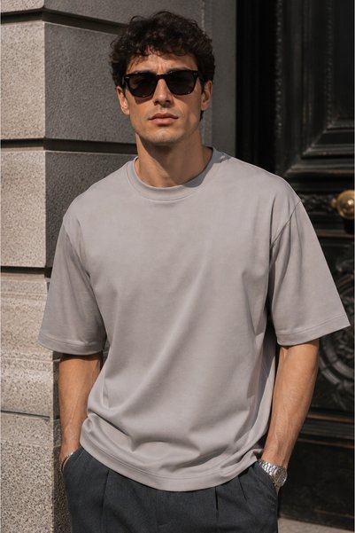 Rich Men's Stone Color Mercerized Interlock Fabric Oversize T-Shirt