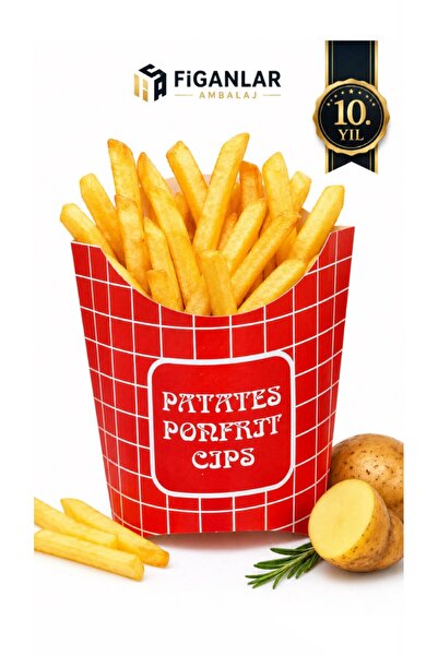 figanlar ambalaj 500 adet Karton Patates Kutusu Kırmızı Desenli Fast Food Pat...