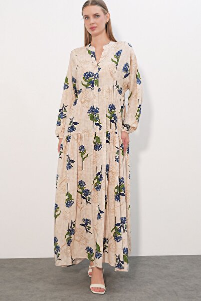 Hiccup Bdart Ethnic Patterned V-Neck Buttoned Maxi Dress