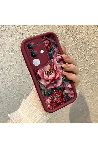 CHICASELUX Vivo Y29 4g Compatible Stylish Burgundy Frame Nostalgic Peony Patt...