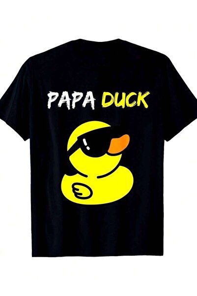 26LIK Men'S Black Round Neck T-Shirt, Duck Dad Wearing Sunglasses, Funny Expe...