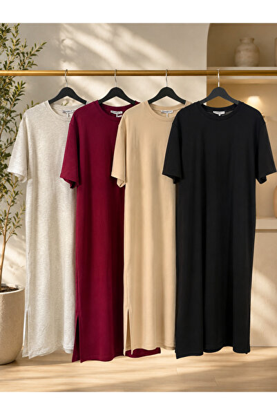Kadın Oversize Basic Elbise – Günlük Rahat Kesim Kısa Kollu Elbise