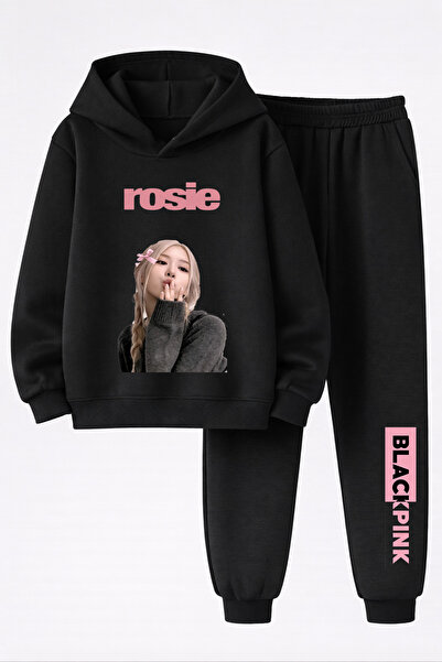 MAGORS Rose from Blackpink Printed 3-Yarn Quality Sweatshirt and Sweatpants K...