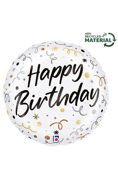 Generic Brand 18'' Άσπρο Μπαλόνι Happy Birthday Streamers