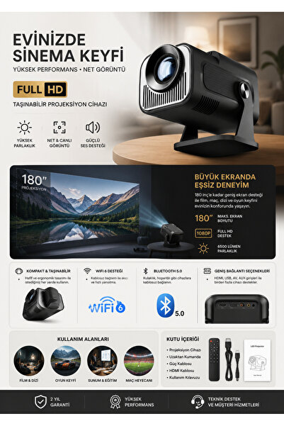 Sidox HY320 Mini Model Yeni Model HD Projeksiyon Cihazı 4K Destekli Taşınabil...