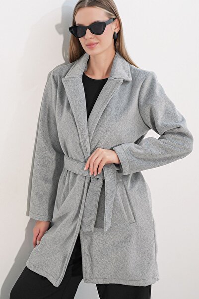 Hiccup Bdart Belted Midi Coat with Jacket Collar