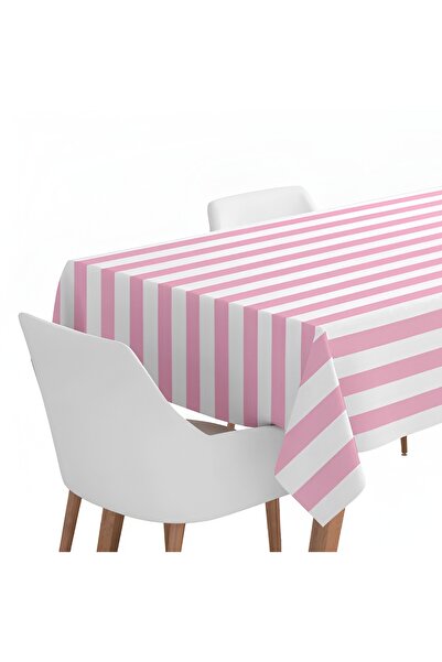 Generic Brand Τραπεζομάντηλο Αδιάβροχο - Ροζ Ριγέ (120 cm x 180 cm)